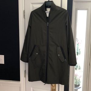 New w/tag, Caslon olive green long bomber jacket.